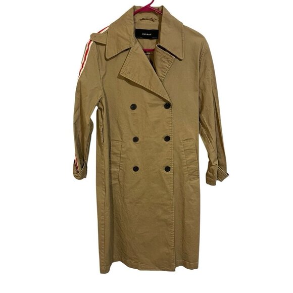Zara Women's Medium Tan/Brown Trench Coat Button Up with Tie & Side Stripes - Picture 1 of 8
